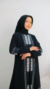 Abiyyuco TA9053 | Abaya Turkey Bordir dan Mote Gamis Turki Dress Arab  Hitam Putih Bahan Jersey mix Ceruty Terbaru Turky Mewah Elegan