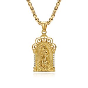 Kemstone Mens Stainless Steel Virgin Mary Pendant Necklace in Gold or Silver for Fashion Wear