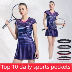 Sports Dress Summer Womens New Professional Badminton Skirt V-neck Quick-Drying Tennis Skirt Large-Sized Skirt