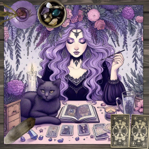 Khăn Trải Bàn Bói Toán VIKAMA Wisteria Witch Tarot Với Họa Tiết Mèo Đen & Pha Lê Trang Trí Bàn Thờ Tròn Chất Liệu Polyester Chống Thấm Nước Dùng Cho Mục Đích Huyền Bí.