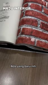 Wallpaper Vinyl Dinding Batu Bata Ekspos Kasar Rustic Industrial Merah Abu Orange Cokelat Putih