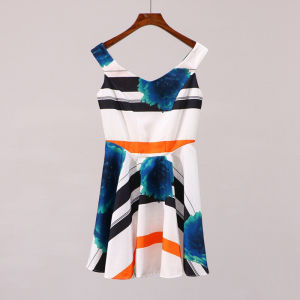 Luxury Discount Womens Summer Dress Print Sleeveless Waist-Cinching 0X054 Casual Style Other Material 100% Printed Fabric