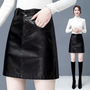 Váy Ngắn Da PU Cạp Cao Thời Trang Cho Nữ Mùa Thu Đông Phong Cách Hàn Quốc Váy Ngắn Chữ a Ôm Sát Cơ Thể Váy Ngắn