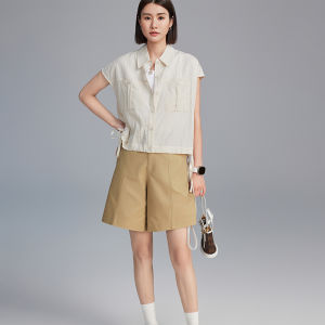 Drawstring Hem Sleeveless Blouse Short