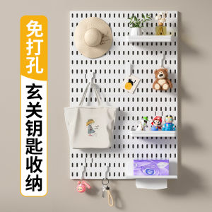 ตู้เสื้อผ้าแบบรูรูดิ้นรนสำหรับติดผนังในร่ม ชั้นวางของแบบไม่ต้องเจาะ ชั้นวางของสำหรับจัดระเบียบคีย์บอร์ดและอุปกรณ์ติดผนัง