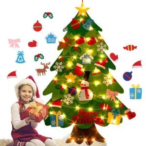 DIY Felt Christmas Tree Decorations Wall Hanging Ornament Xmas Gifts Santa Claus Tree Cloth Handmade Puzzle Fairy Lights
