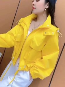 Fashionable Yellow Hooded Jacket Womens Autumn Winter New Korean Version Street Style Loose Fit Short Coat Top