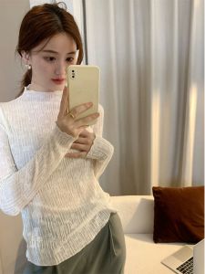 French Elegance Long Sleeve Lace Shirt Womens Autumn Winter Design 3D Flower Embellished Base Layer Top Straight Cut Korean Style