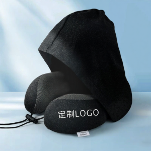 Hooded Memory Cotton U-Shaped Neck Pillow for Travel Portable and Storage