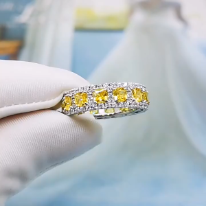 WUIHA Genuine 925 Sterling Silver Cushion Cut Fancy Yellow Sapphire Created Moissanite High Carbon Diamonds Ring for Women Gifts