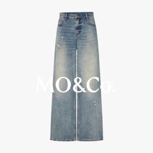 MO&Co. | Vintage Wash Ripped Cotton Boxyfit Mid-rise Wide-leg Jeans
