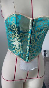 Womens Floral Brocade Strapless Corset Sweetheart Front Hook Back Lace Up Bustier Top