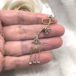 ต่างหูแป้น เอียร์คัฟ ประดับคริสตัล ติ้งเพชร สีทอง ใส่เกาะใบหู เครื่องประดับแฟชั่น ER1522 ValueJewelry