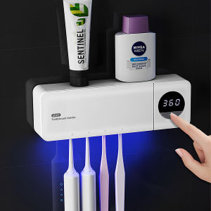 Household bathroom toothbrush sterilizer USB charging intelligent digital display UV sterilization toothbrush storage rack