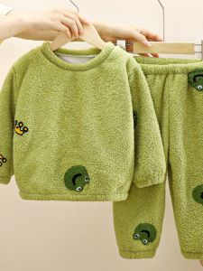 Bộ Đồ Ngủ Lông Cừu Dày Cho Trẻ Em Bộ Đồ Mặc Nhà Hai Mảnh Cho Bé Trai Và Bé Gái Quần Áo Mùa Thu Đông Bằng Vải Nỉ Mềm Mại
