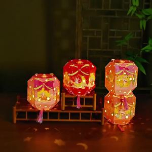 Chinese Retro Mid-Autumn Lantern DIY Craft Kit Kids Handheld Glowing Palace Lamp Handmade Ornament Traditional Festival Decor