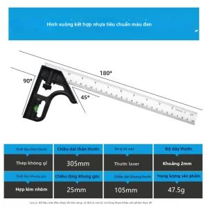 1 Cái Đa Năng 300MM Có Thể Điều Chỉnh Góc Thước 12 Kết Hợp Vuông Chế Biến Gỗ Đo Mức Thước Đo Cho DIY Công Việc Điện