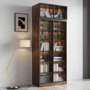 PAMEDI | Practical Wooden Bookshelf With Glass Doors Combination Shelving Unit Customized