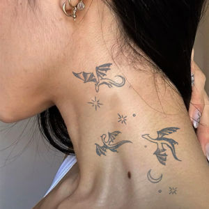 รอยสักกันน้ำแบบกึ่งถาวร ลายมือสักแบบมินิมอล ลายมังกรเรียบง่าย รอยสักชั่วคราว ติดทนนาน 1-2 สัปดาห์