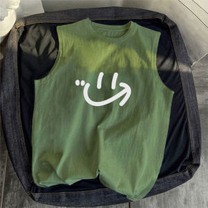 Hong Kong Style Mens Summer Cotton Tank Top Sleeveless Printed Loose Fit Breathable Innerwear Outerwear for Teenagers