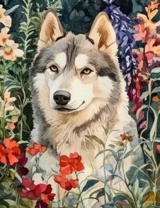 KAYOU | Adults Paint By Number Cute Alaskan Malamute Dog Drawing on Canvas HandPainted Art DIY Pictures By Numbers Kit Home Decor