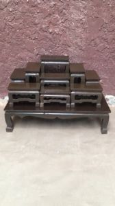 MAISAKPHRAE โต๊ะหมู่บูชาไม้สัก หมู่ 9 หน้า 4 (ทั้งชุด) สีโอ๊ค ขนาด กว้าง 34 ซม. ยาว 65 ซม. สูง 43 ซม.