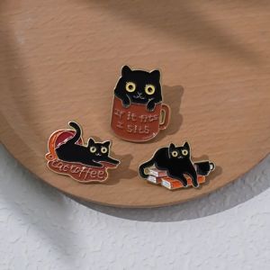 LITTLE JOY Kucing Hitam Badge Pin Comel Kerongsang Bag Beg Sekolah/ Lazy Black Cat Cute Metal Brooch Pin /可爱猫咪胸针MTL61
