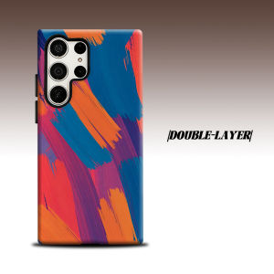 orange blue brushstroke For Samsung Galaxy S26 S25 S24 A56 A36 Dual Layer Luxury Fashion Full Lens Protective Case