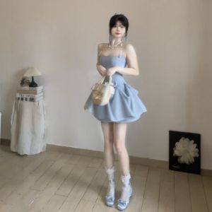 CHANGTONG | Chic Romantic French Style Puff Skirt Waist-High Dress