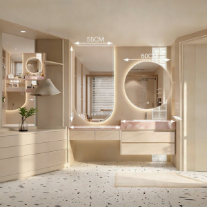 DIPURUI | Hotel Style Custom Bathroom Vanity Set Rock Plate Ceramic Basin Double Mirror Oak