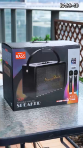 BASS-40 TWS Portable Bluetooth V5.4 KARAOKE Multi Functional LoudSpeaker with Dual Wireless Microphone Retro Design