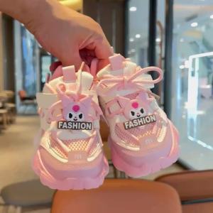 Girls Shoes Spring Season 2024 New Mesh Breathable Childrens Sneakers Kuromi Big Kids Dad Shoes Fashion