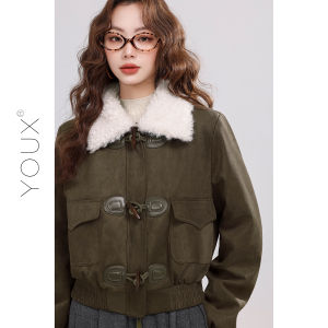 YOUXIANG | Áo Khoác Ngắn Da Nhân Tạo Đệm Thiết Kế Retro Mùa Đông