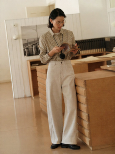 SHEITAOZI | Vintage Gray White Straight Leg Womens Jeans Loose Long Pants