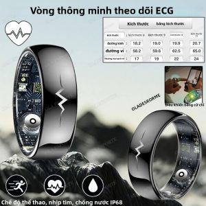 Nhẫn Thông Minh Theo Dõi Điện Tâm Đồ Nhịp Tim & Sức Khỏe Giấc Ngủ Chống Nước 3ATM Dành Cho Nam & Nữ Với Chức Năng Điều Khiển Từ Xa Và Đo Nhiệt Độ Cơ Thể
