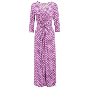 MY TENO | Elegant V-neck Printed Dress Gathered Waist French Style Holiday Womens Long Skirt Summer Autumn Season Thin Seven-eighth Sleeve