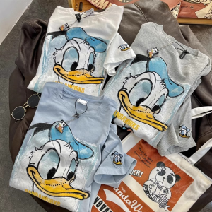 Japanese-Style Retro Cartoon Print Short-Sleeved T-shirt Female Summer Stylish Half Sleeve T-shirt Loose Chic Hong Kong Style Top