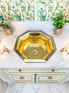 Handmade French Pure Copper Undermount Basin Luxury Stainless Steel Sink Octagonal Hotel Washbasin Gold Color Kitchen Island