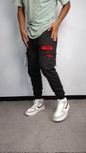 CELANA JOGGER BLACK RED POCKET RHN