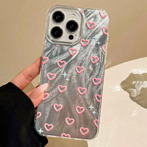 Korean Pink Heart Women Girls Phone Case For iPhone 16 16e 15 14 13 12 Pro Max 7 8 Plus X XS XR SE 2022 2020 Couple Shell Cover