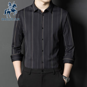 Paul Slim Fit Long Sleeve Striped Shirt Mens Iron Free Blue Casual Business Spring Autumn Wear Fashionable Urban Style