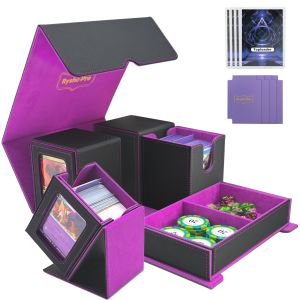 5 in 1 Trading Card Storage Deck Box for MTG TCG PKM 4 Deck Cases with Covers and Divided Dice Tray with Dividers and Toploaders