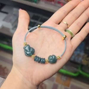 Q17 Vòng tay ngũ điếu cỏ 4 lá hồ ly Lam Ngọc 4 bi kim tiền v10k ko kén mệnh - Phong Thuỷ TUDO P