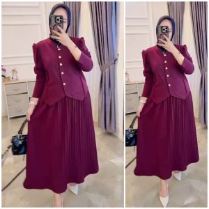 youras setrok muslim wanita plisket kaos knit rajut import atasan kancing cantik kekinian