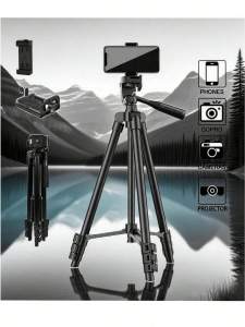Portable camera phone tripod stand aluminum extendable equipped with a universal phone stand pan tilt compatible with Canon
