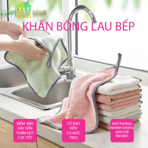 Khăn Bông Lau Bếp Lau Tay Lau Chén Bát 2 Mặt Có Lỗ Treo (27.5x25cm)