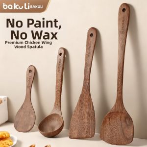 BAKULI | Chicken Wing Wood Non-Stick Pan专用 Cooking Spoon Food-Grade Wooden Heat-Resistant Kitchen Utensil Set