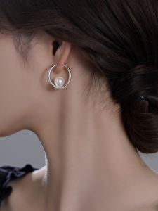 Simple Minimalist Pearl Hoop Earrings Sterling Silver
