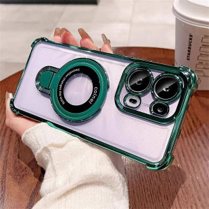 Shockproof Plating Magnetic Bracket Magsafe Phone Case For OPPO Reno F11 A9 5 5Z 7 8 8T 10 11 12 13 Pro 4G 5G Plating Soft Transparent TPU Cover Casing