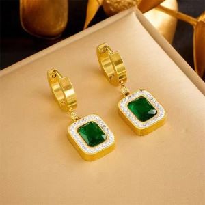 Hot Sale 3Pcs/Set Titanium Steel Emerald Sugar Cube Zircon Pendant Necklace Earrings Bracelet Trendy Party Jewelry Gift